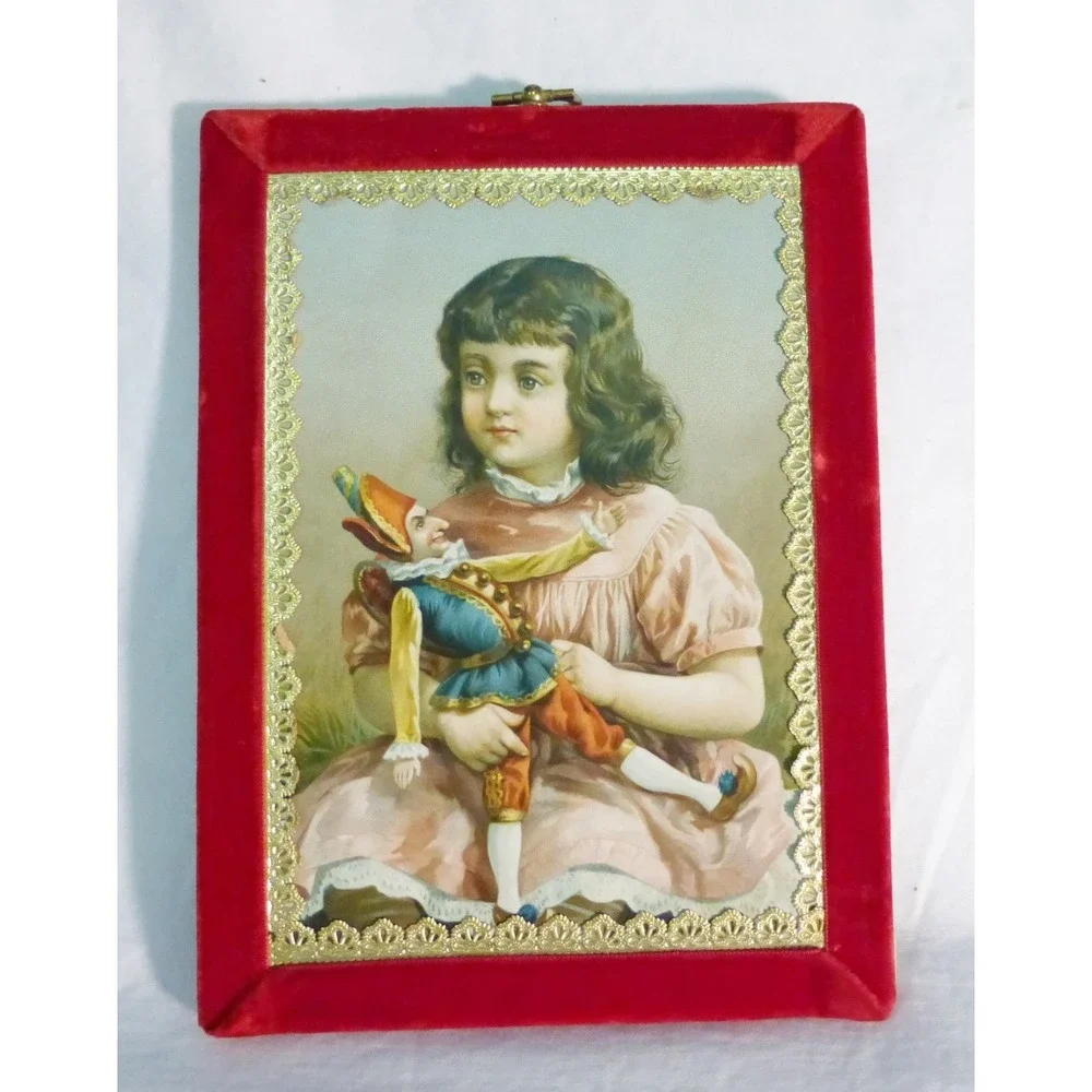 Vtg plaque wall home decor nostalgia 1880 print girls french Victorian set of 2